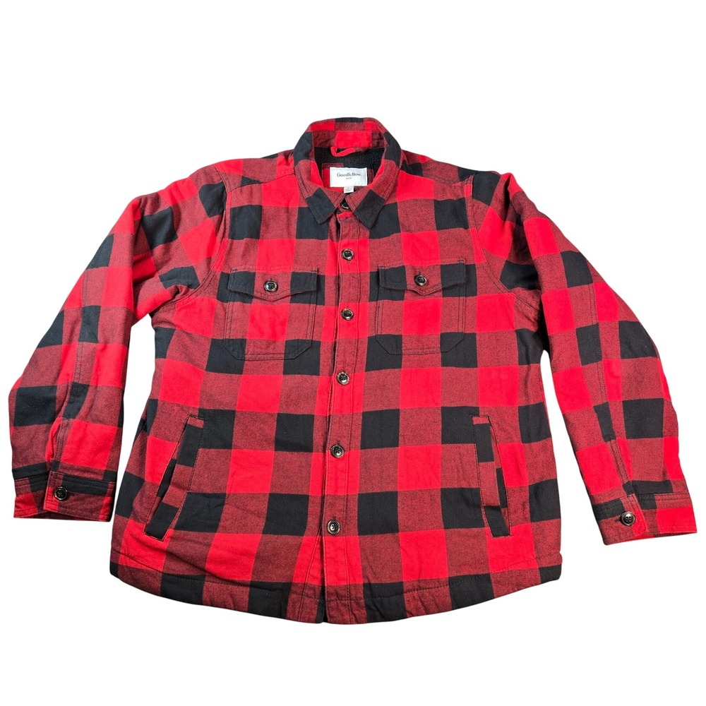Goodfellow & Co Mens Buffalo Plaid Sherpa Lined Flannel Shirt Jacket Red Black L